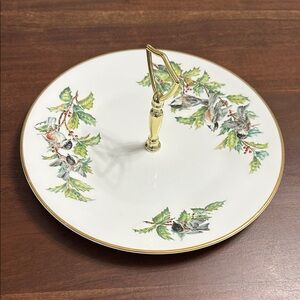 🧡Vintage Boehm Co. Fine Bone Porcelain Serving Tray Chickadees & Holly Design🧡